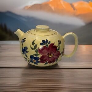 Vintage W S George Made In America Floral Teapot Handpainted, Cottage Core